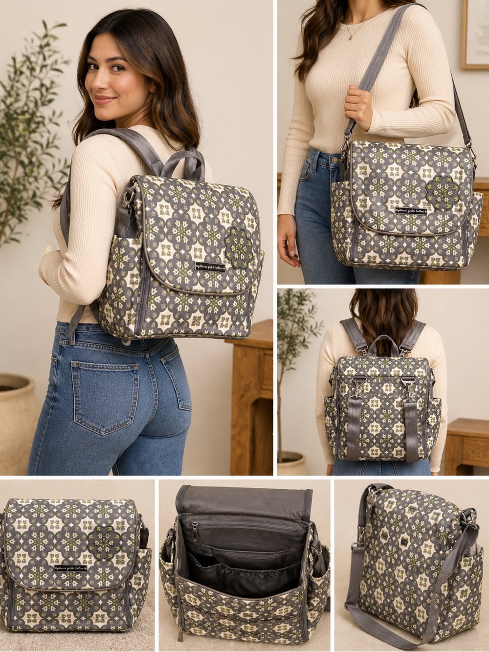 Petunia pickle bottom diaper bag Gray Floral Convertible Backpack Crossbody